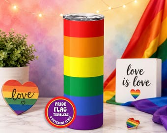 LGBTQ Pride Flag Tumbler, Rainbow Lesbian Transgender Pride Cup, 8 Identity Options, 20oz Skinny Tumbler