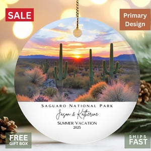 Personalized Saguaro Cactus Ornament, Elegant Southwest Desert Keepsake, Arizona National Park Vacation Memory Ornament