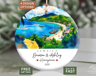 Jamaica  Ornament, Caribbean Beach Decor, Tropical Island Gift, Bachelorette Honeymoon Vacation Keepsake, Custom Date
