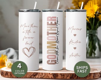 Personalized Godmother Tumbler with Kids’ Names – Custom Baptism Gift – Godmother Proposal or Thank You Cup Idea