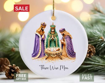 Three Wise Men Ornament - Traditional Nativity Christmas Decor, Three Kings Worship Jesus, Faith-Inspired Holiday Keepsake 2024
