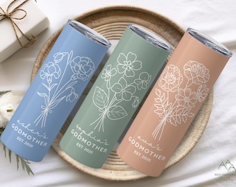 Godmother Proposal Gift – Personalized Godmother Tumbler – Custom Baby Name & Birth Flower – Godmom Baptism or Christening Gift