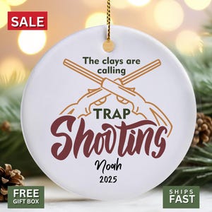Personalized Trap Shooting Ornament - Custom Sports Gift - Clay Pigeon - Christmas Decoration - Unique Sportsman Holiday Gift
