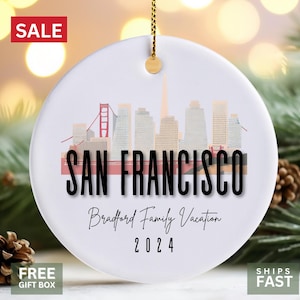 San Francisco Ornament, Personalized Christmas Gift - Golden Gate Bridge Keepsake - Unique Holiday Keepsake - San Francisco Skyline Souvenir