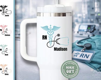 Nurse Gift, Custom Name & Credentials, 40oz Tumbler with Handle