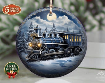 Vintage Train Christmas Ornament, 3D-Carved Style Design, Locomotive Holiday Decoration, Steam Engine Railroad Keepsake Gift