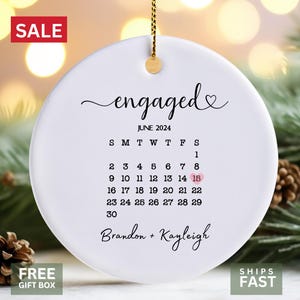 Personalized Engagement Gift Ornament  Custom Engagement Keepsake  Calendar Special Date & Couples Names Ceramic Ornament w/ Free Gift Box