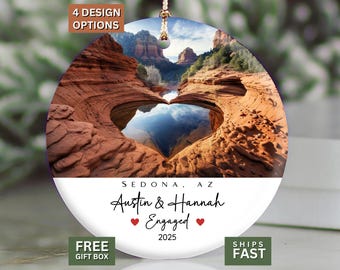 Sedona Ornament, Arizona Heart Rock Engagement Gift, Custom Vacation Keepsake, Sedona AZ Honeymoon Souvenir