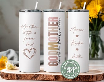 Godmother Gift, Personalized Godmother Tumbler – Gift for Godmother from Godchild – Custom Names –  Godmother Gift Idea, Baptism Gift