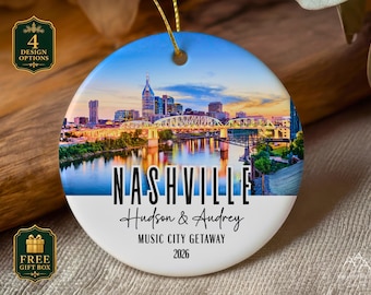 Personalized Nashville Ornament, Custom Music City Travel Keepsake, Nashville Skyline Christmas Ornament, Tennessee Souvenir