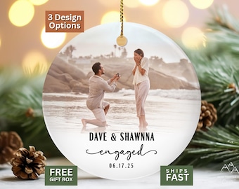 Personalized Engagement Ornament, Custom Photo Proposal Ornament, First Christmas Engaged Gift