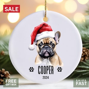 Personalized French Bulldog Ornament | Cute Frenchie Christmas Decoration | Custom French Bulldog Gift for Dog Lovers