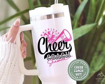 Custom Cheer Coach Gift, Personalized Coach Name & Team or Mascot Name, 40 oz Tumbler with Handle