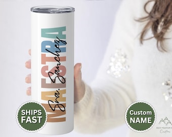 Personalized Spanish Teacher Tumbler – MAESTRA / MAESTRO – Custom Name Gift for Bilingual Teachers – Modern Minimalist Design