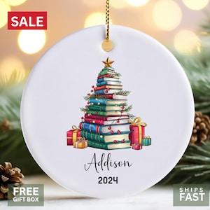 Book Club Ornament - Personalized Christmas Ornament for Book Lovers, Teachers, and Readers