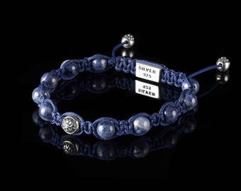 Pulsera de zafiro azul hecha a mano para hombre / Pulsera de plata esterlina y piedras preciosas ajustables / Joyería elegante, regalo de lujo para él