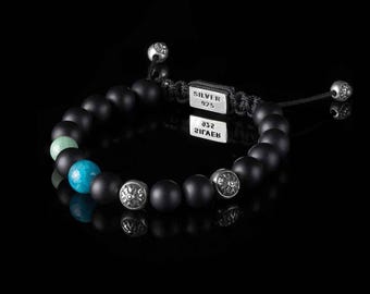 Pulsera de cuentas de ónix negro y esmeralda hecha a mano / Joyería de piedras preciosas ajustable / Pulsera de protección impermeable para hombres