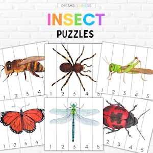 Rompecabezas de secuencias numéricas de insectos: Matemáticas Montessori imprimibles (PDF)