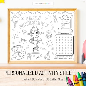 Ballerina Birthday Coloring Page Ballerina Birthday Activity Sheet Ballet Party Favors Personalized Ballerina Birthday Coloring Birthday