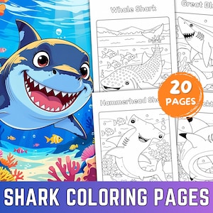Shark Coloring Pages for Kids: Ocean Animals Printable (Digital Download)