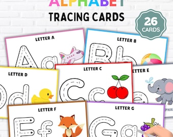 Alphabet Tracing Cards: ABC Practice, Preschool Worksheets (Digital Download)