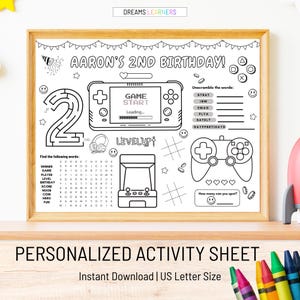 Video Game Birthday Coloring Page Video Game Birthday Activity Sheet Level Up Game Party Favors Personalized Video Game Birthday Coloring
