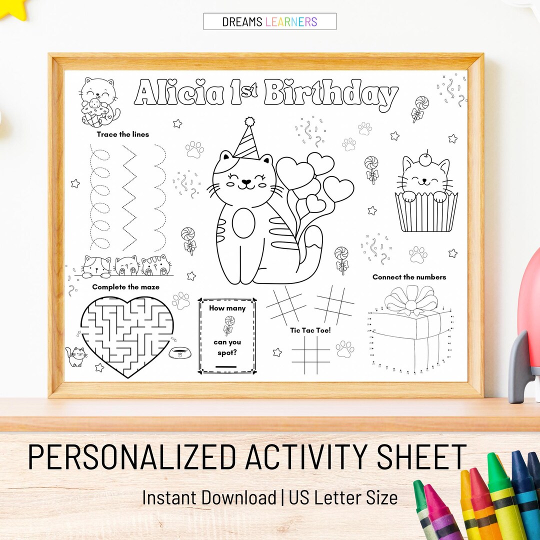 Kitty Cat Birthday Coloring Page Kitty Cat Activity Sheet Cat Party ...