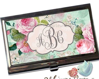 Shabby Rose Business Card Holder, Monogrammed free