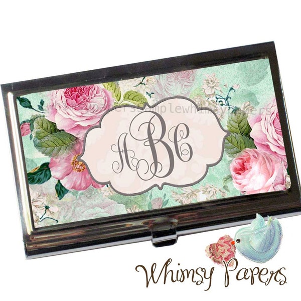 Shabby Rose Business Card Holder, Monogrammed free