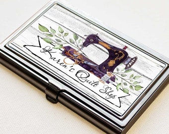 Personalized Quilt Shop Business Card Case | Sewing Business Card Holder | Metal Card Holder