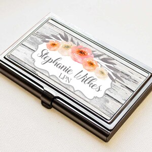 Personalized Business Card Case Faux Shiplap Metal Card Holder