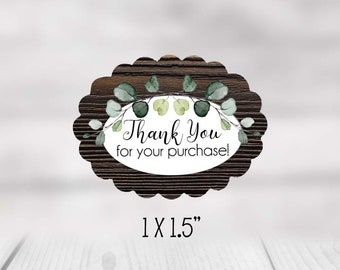 Thank You Stickers | Farmhouse Inspired | Eucalyptus |  Thank you for your purchase Sticky Labels | scalloped oval shape