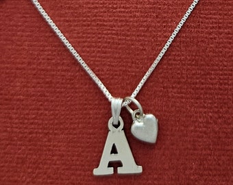 Sterling Silver Initial Necklace, Alphabet Necklace, Letter Pendant, Heart Necklace, Personalised,