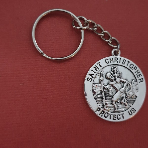 St Christopher Keyring, Saint Christopher Keychain, Key Ring Patron Saint of travel Protect Us Medal