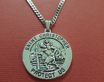 St Christopher Necklace, Saint christopher Medal Pendant and Stainless steel Chain TRAVEL Saint