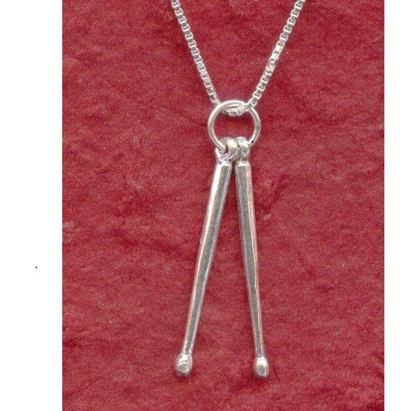 Sterling Silver Drumstick Necklace, 925 DrumSticks Pendant and Chain