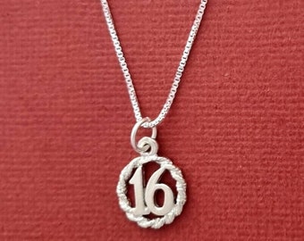 Sterling Silver 16th Necklace, Sweet 16 Birthday Gift, 925 number Pendant n Chain