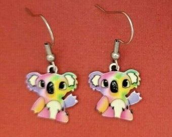 Koala Earrings, Multi coloured Koala earrings, Fun animal lover gift