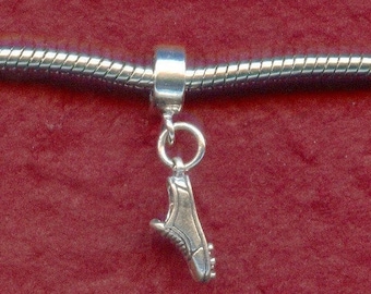 Sterling Silver Running Shoe Charm, Track shoe charm, Fits European Bracelets, Running Charm,