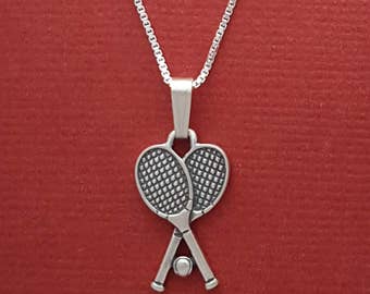 Tennis Racket Necklace, Solid 925 Sterling silver Tennis Charm Pendant and Chain