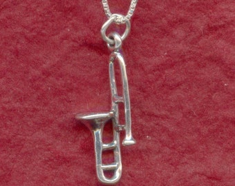Sterling Silver Trombone Necklace, Trombone gift, Trombone Player gift, trombonist gift, miniature trombone