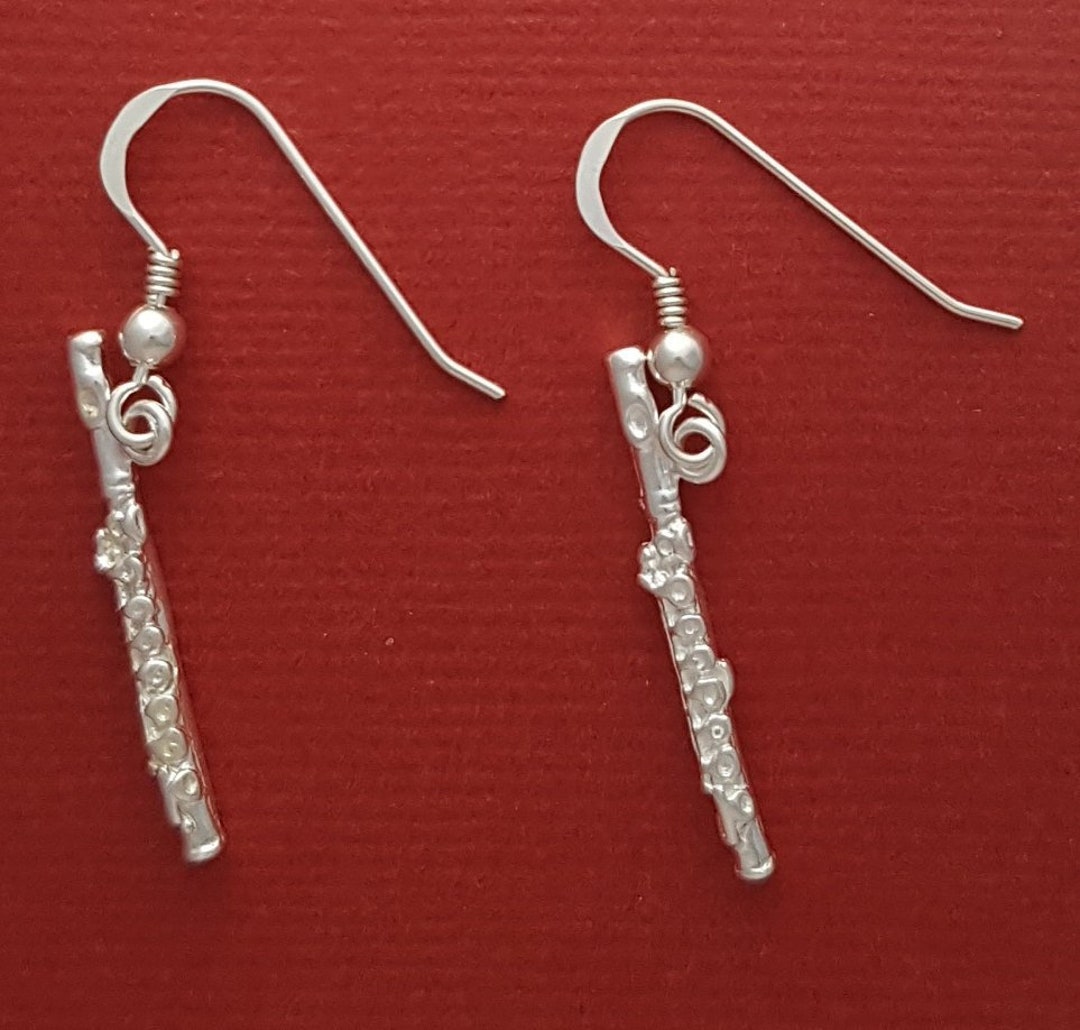 Sterling Silver Flute Earrings, Solid 925 3D Mini Flutes, Flutist Gift