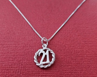 Sterling Silver 21st Necklace, 21 Birthday Gift, 925 number Pendant n Chain