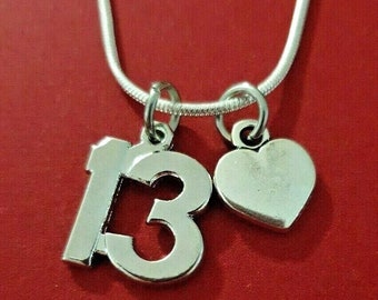 13th Necklace Silver Plated heart gift for Number 13 Birthday Anniversary Charm