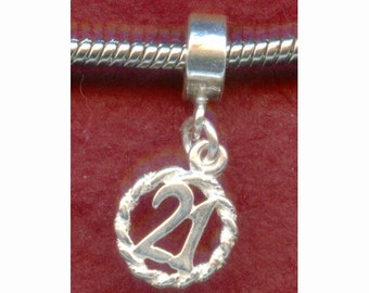 Sterling Silver 21st Birthday Charm, 21st Birthday gift, fits most Bracelets Number 21