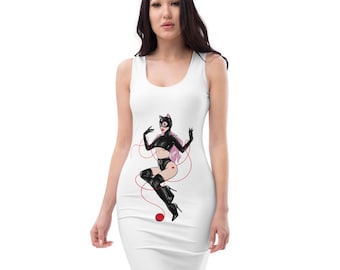 Abito estivo bianco, abito da pin-up, abito vintage da donna, elegante abito in lino