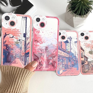 Funda de teléfono con diseño de anime japonés Sakura, personalizada, estética coreana, rosa, adorable y única, con diseño kawaii de Tokio para iPhone 7-16 y Samsung S24, S23, S22 y S21