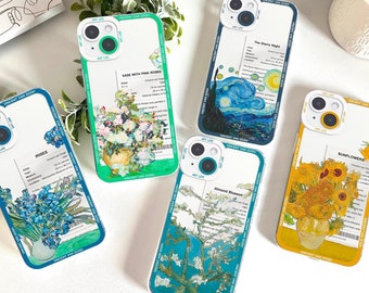 Van Gogh Art Vintage Oil Print Aesthetic iPhone Case, Floral Flower Unique Art Cell Phone Case, Boho Retro oil Painting Phone Cover