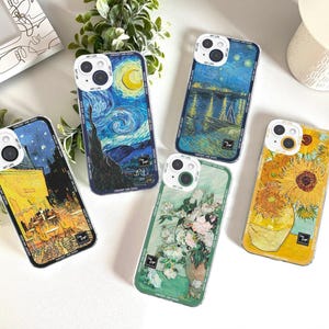 Van Gogh Art Vintage Oil Print Aesthetic Phone Case, Oil painting Phone Cover For iPhone 7-15 & Samsung S24 S23 S22 S21 Ultra Plus, A-Series