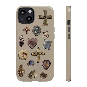 Vintage Ghotic Charm Phone Case, Cross Y2K Christian iPhone Case, Punk Tarot Grunge Phone Cover, Emo Goth Protective Shield